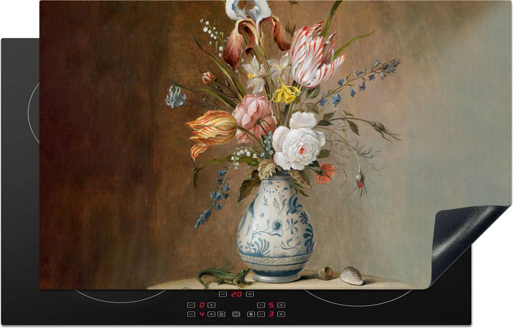 KitchenYeah Herdabdeckplatte Alte Meister - Blumen - Balthasar van der Ast , 85x52cm, Küche Deko, Glaskeramikfeld Herdabdeckung, Abdeckplatte f...