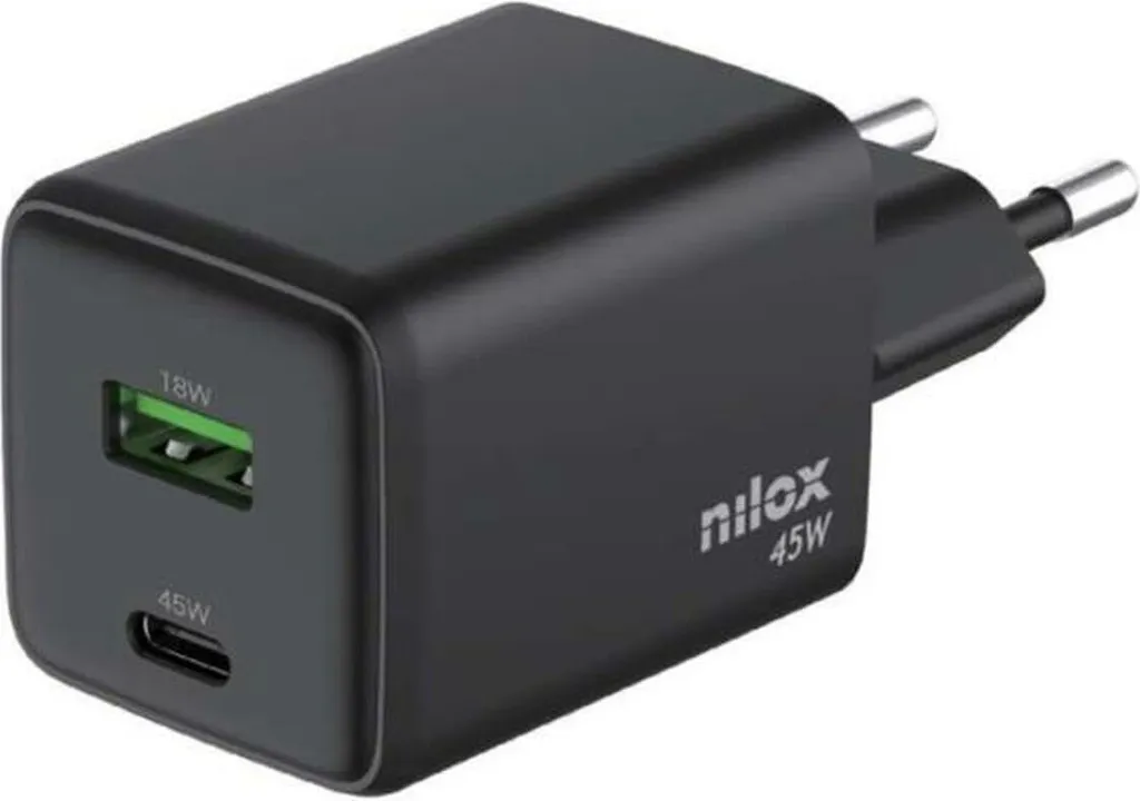Chargeur secteur Nilox 45W NXGANUSBC45 Noir avec ports USB-C et USB-A