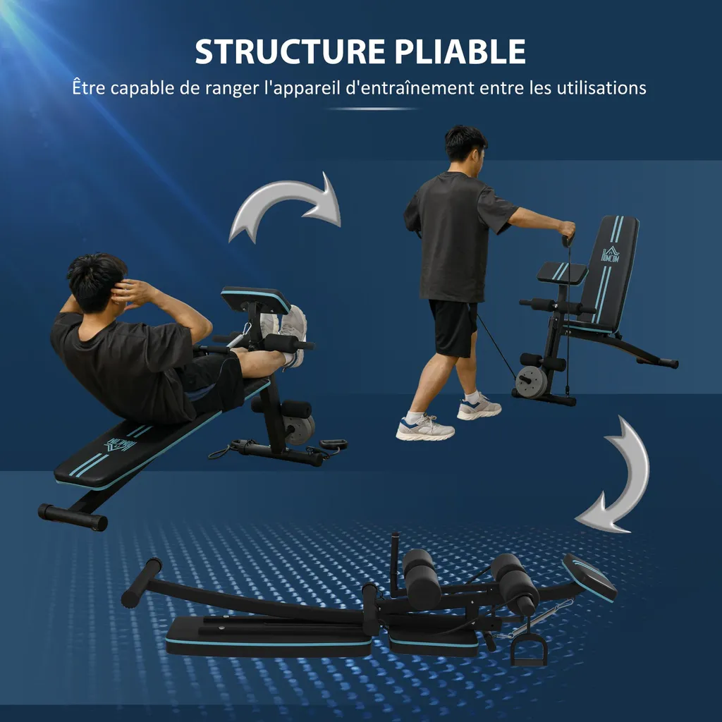 Banc de musculation pliable en acier avec dossier réglable multi-positions - 4