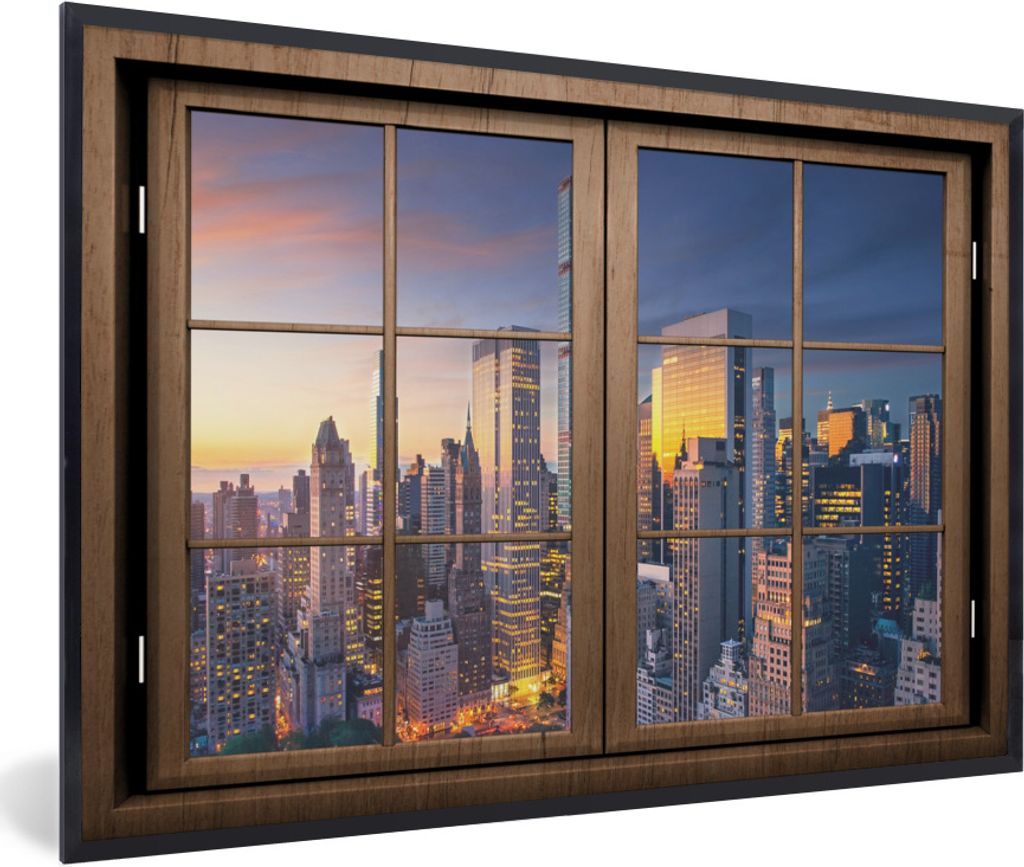 MuchoWow Gerahmtes Poster Durchsichtig - Holz - New York 90x60 cm - Poster mit Schwarzem Bilderrahmen Wandposter Rahmen Foto Bilder - Fotorahmen ...
