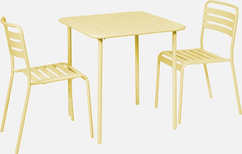 sweeek - Gartentisch mit 2 Stühlen aus Stahl - Gelb Produktbild 