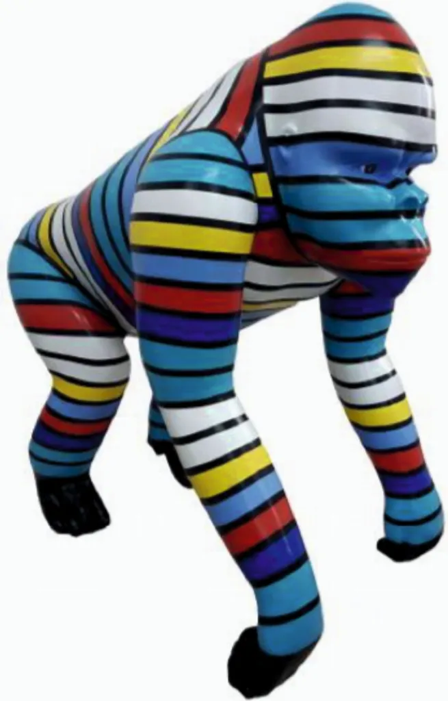 Gorille en Résine Rayé Multicolore 70cm Haute Résistance Extérieur