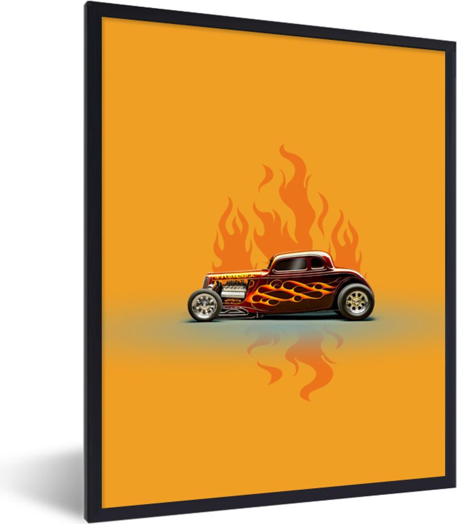MuchoWow® Gerahmtes Poster Auto - Flammen - Rot - Vintage Produktbild 