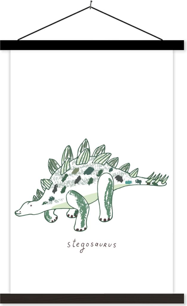 MuchoWow Textilposter Kinderzimmer - Dinosaurier - Stegosaurus - Jungen - Mädchen - Kinder 40x60 cm mit schwarzem Rahmen - Wanddekorationen