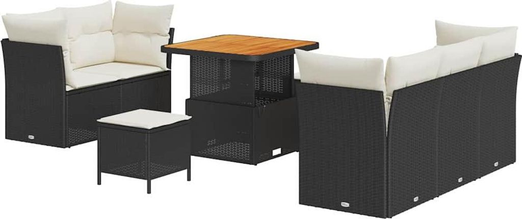 vidaXL Gartensofa-set mit Kissen 8 pcs Schwarz und Creme Poly-Rattan