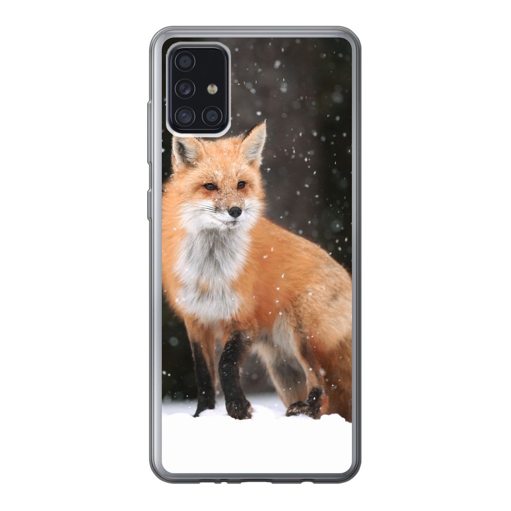 MuchoWow Handyhülle Schutzhülle Hülle für Samsung Galaxy A52 5G Fuchs - Schnee - Winter Silikon Softcase Handy Hülle - Umschlag