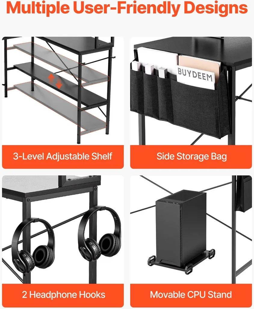 Bureau gaming en L 170 cm robuste avec support CPU et charge de 68 kg - 6