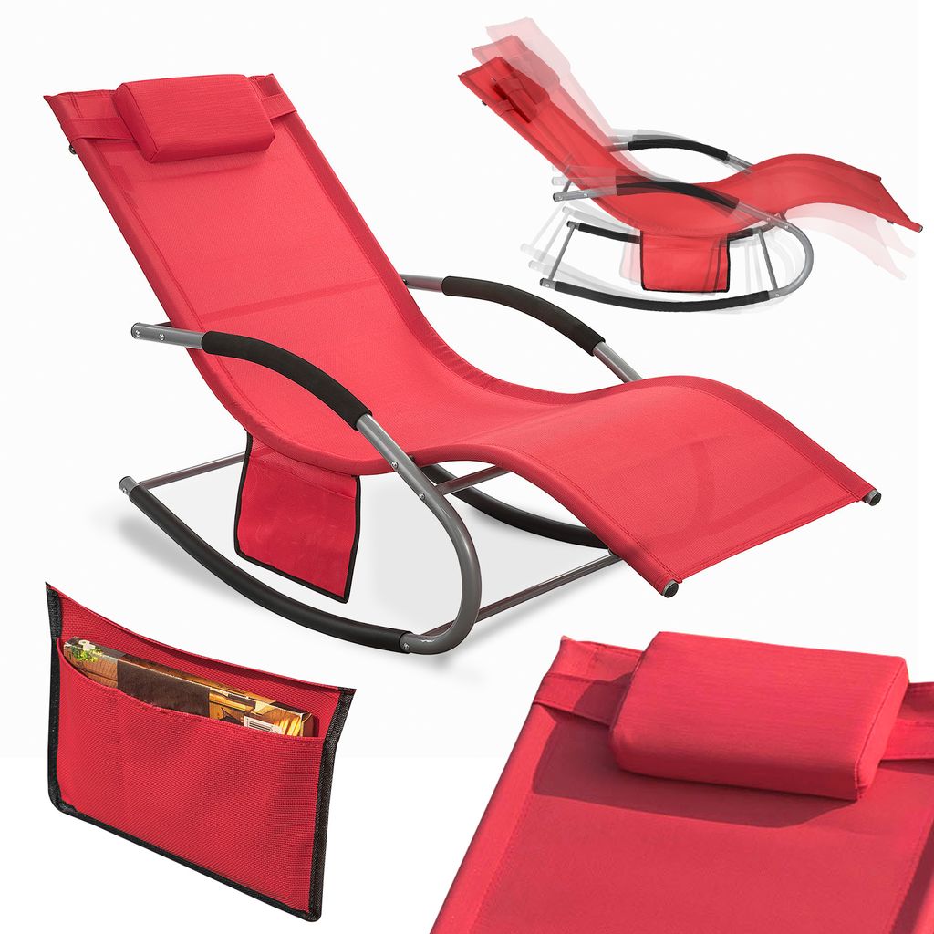 SoBuy OGS28-Rx2 Sonnenliege 2 Personen Liegestuhl Gartenliege wetterfest Schaukelstuhl mit Kopfkissen Schaukelliege Strandliege Outdoor bis 150 kg Rot