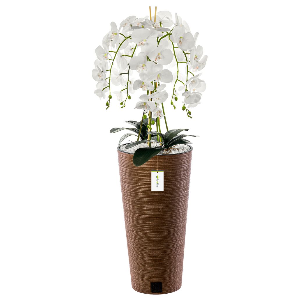 Orchidea artificiale a cascata bianca in vaso marrone H 110 Immagine del prodotto 