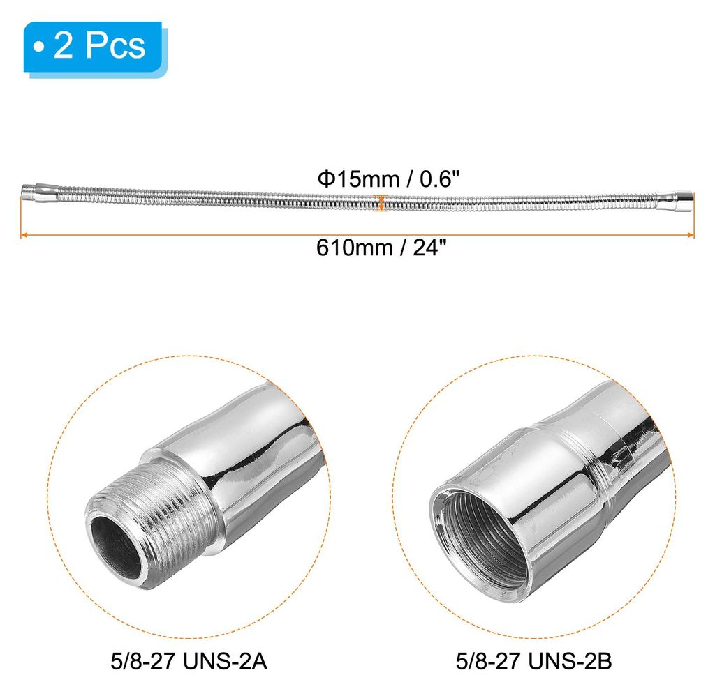 24" Universaler Schwanenhals-Schlauch 2Stk 5/8"-27 Gewinde Metall Universal Schlauch Flexibler Arm Schwanenhals Rohr Verl?ngerung fš¹r Multifunkt...