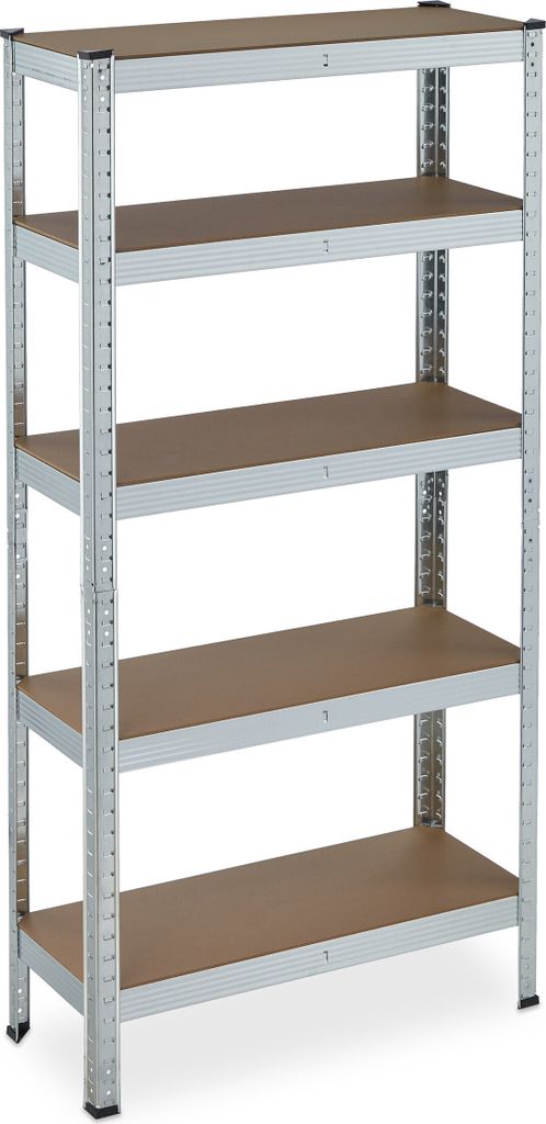 Relaxdays Schwerlastregal verzinkt, Traglast 875kg, 150x75x30 cm, 5 Böden, zum Stecken, Stahl, Lagerregal Keller, silber