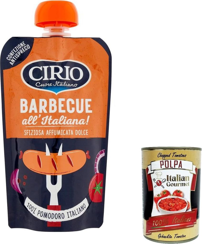 6x Cirio salsa barbecue all'italiana, gluten free, Italienische Barbeque -BBQ Sauce 120g + Italian Gourmet polpa 400g