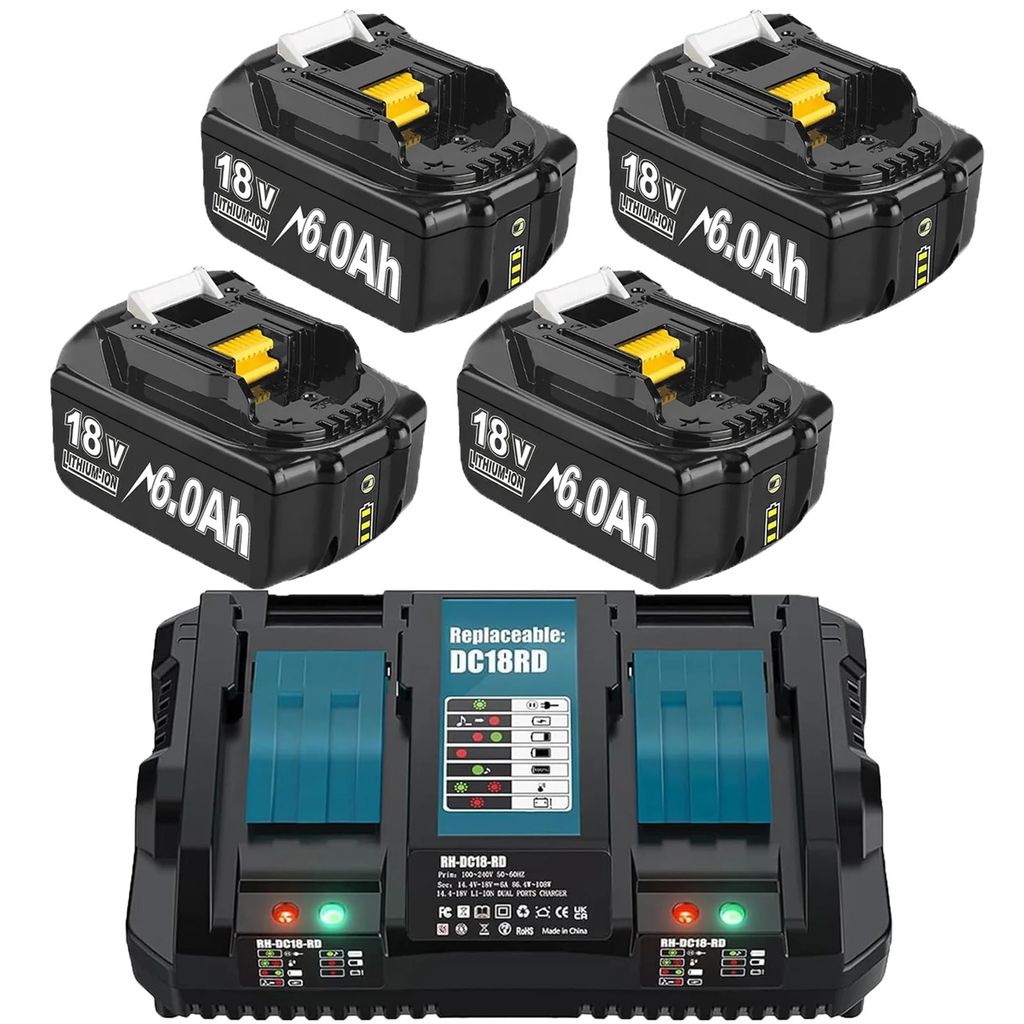 Ersatzakku für Makita mit 4 Akkus + 1 Schnellladegerät, Produktbild 