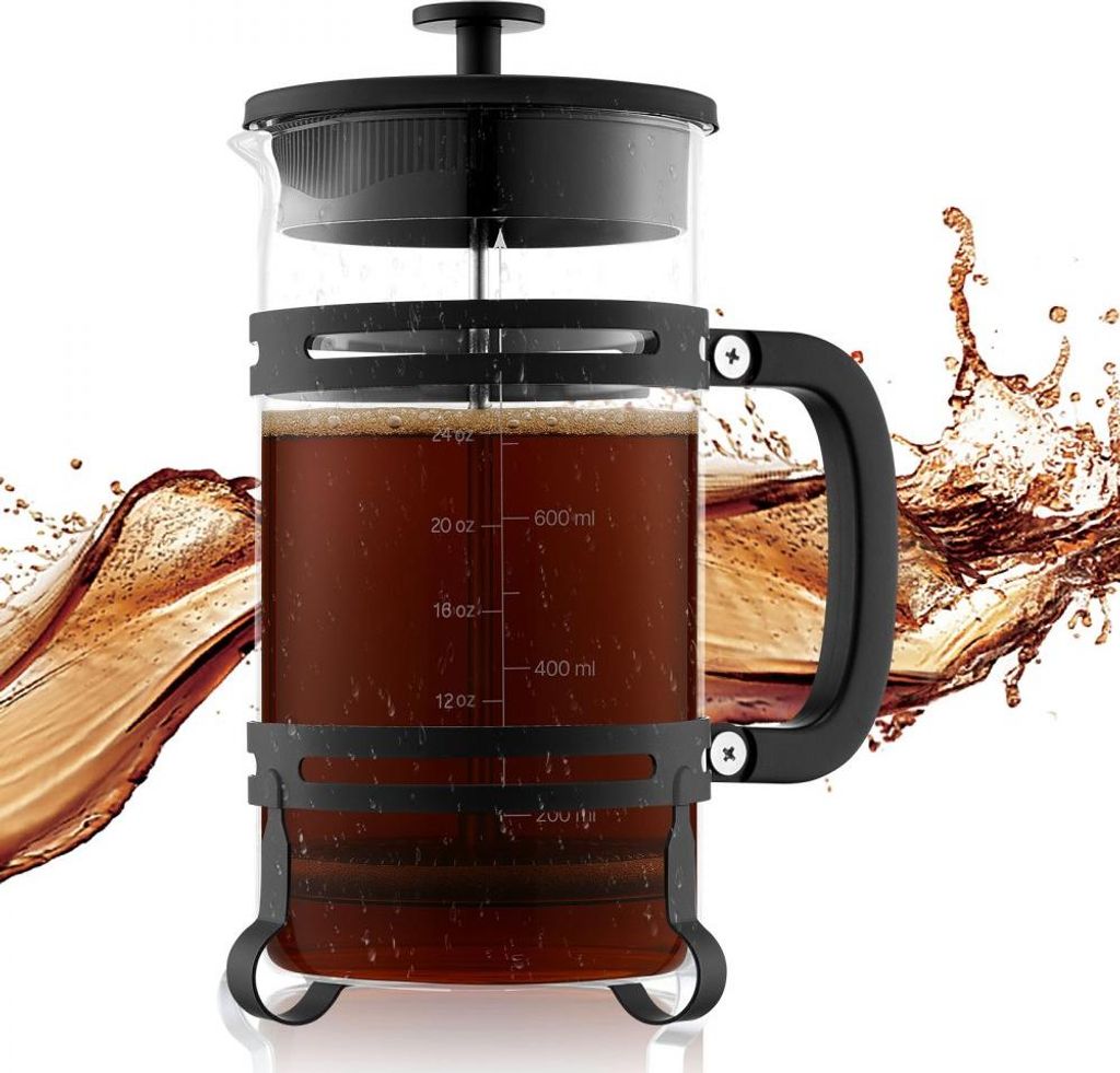 Französische Presse Kaffeemaschine, 1L Borosilikatglas Teekanne mit Edelstahlfilter - Camping Reisen Küchenrestaurant Kaffeezubereiter, Schwarz