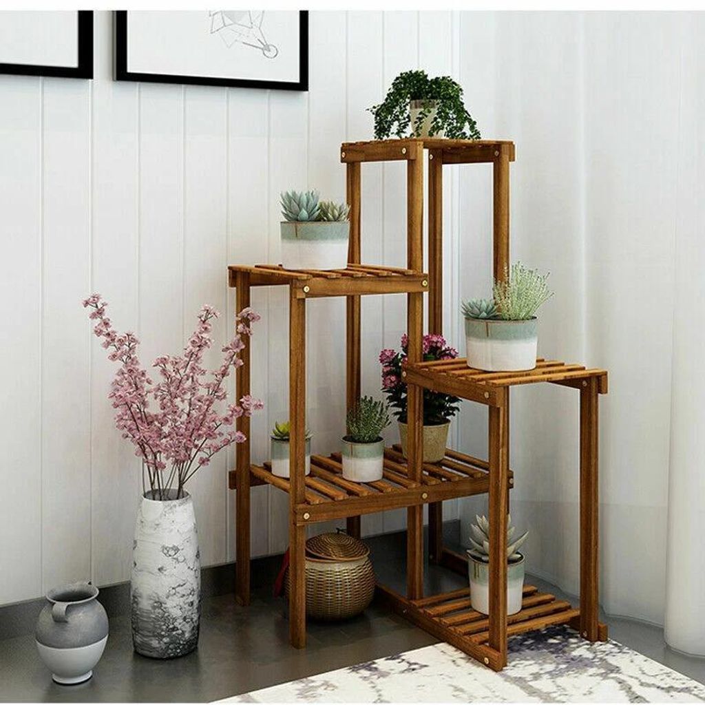 FATIVO Blumenregal Ecke 6-stöckig aus Holz: Blumentreppe für Balkon, Wohnzimmer & Garten 60×60×100 cm