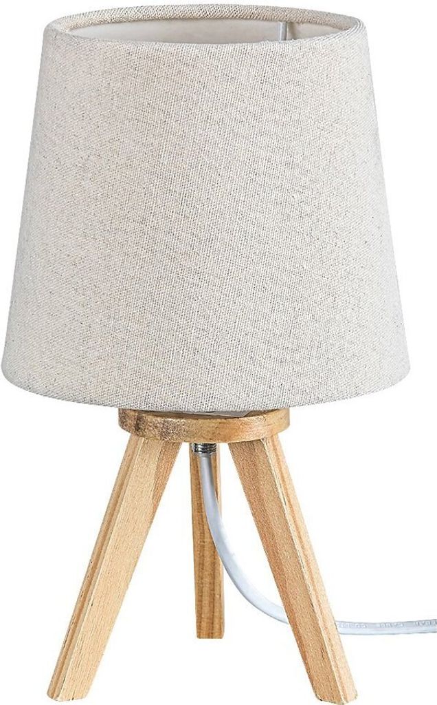 Tischleuchte LYCHEE Holz Textil naturfarben E14 1x MAX 25W H:23cm Ø14cm