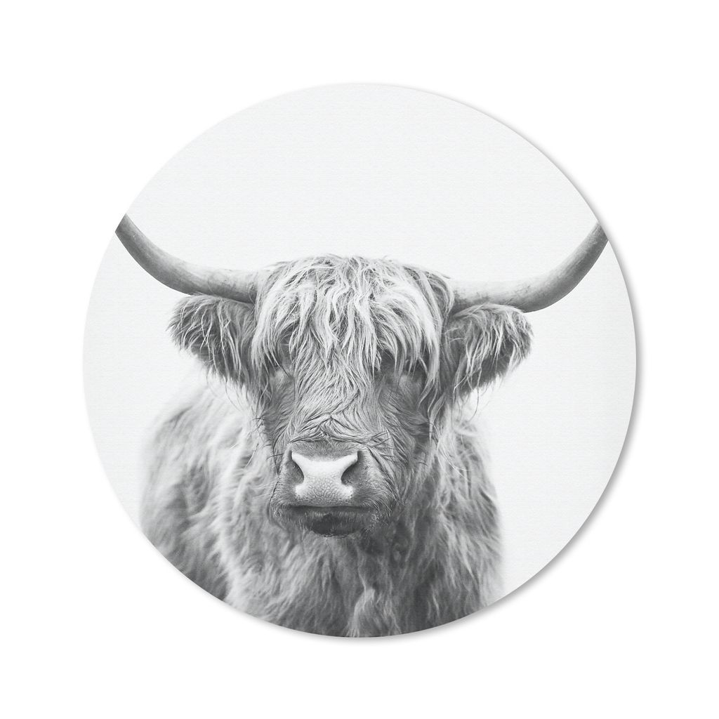 MuchoWow Mauspad Mousepad Schottischer Highlander - Tiere - Hörner - Schwarz und weiß 30x30 cm - Mousepads - Maus Mat - Pad - Mausunterlage - T...