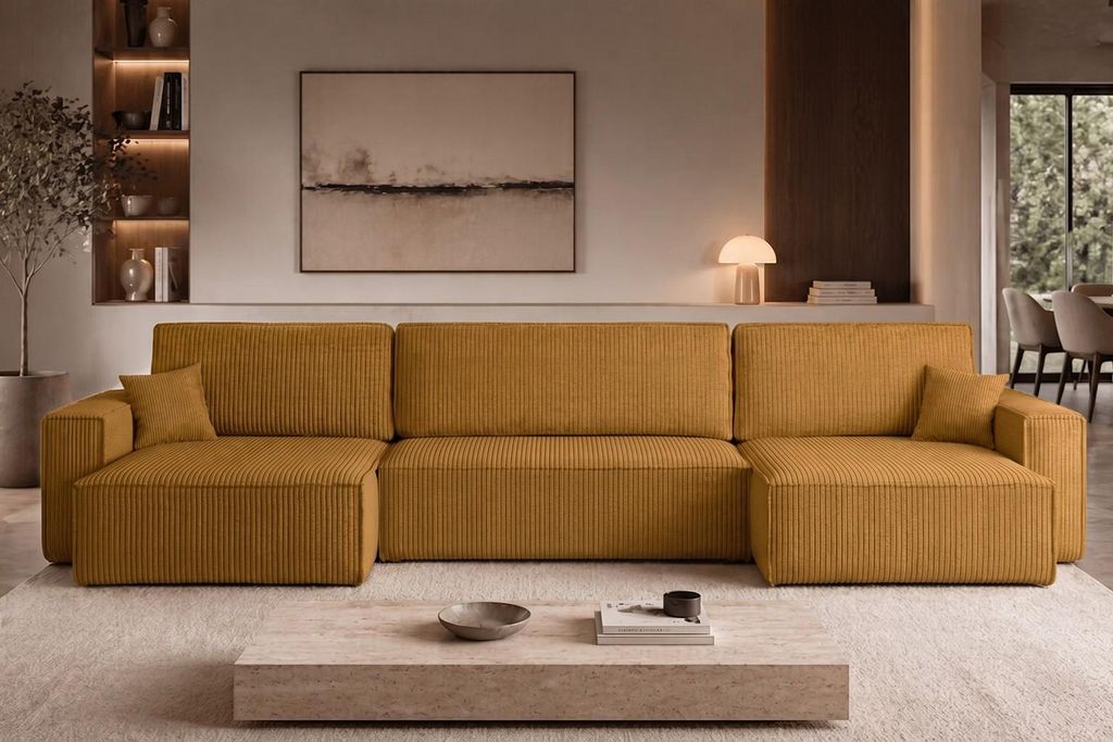 Kaiser Möbel Ecksofa mit schlaffunktion und bettkasten, Eckcouch BEST U XL stoff Poso Senffarbe