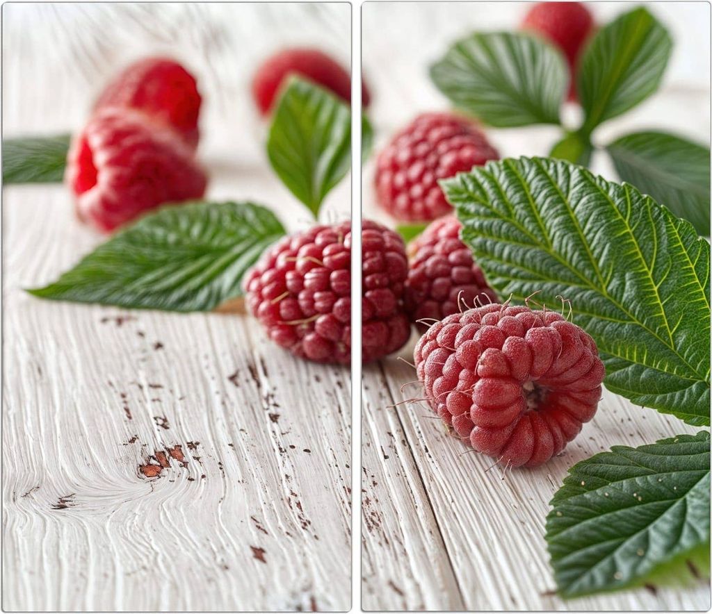 Spritzschutz Herdabdeckplatte Schneidebrett aus Glas Himbeeren Holztisch 2-Teilig (60x52cm)