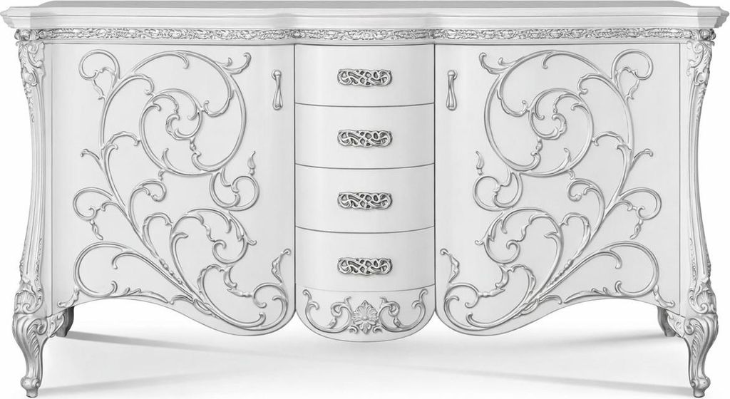 Casa Padrino Luxus Barock Sideboard Weiß / Silber 227 cm - Barock Möbel - Italy