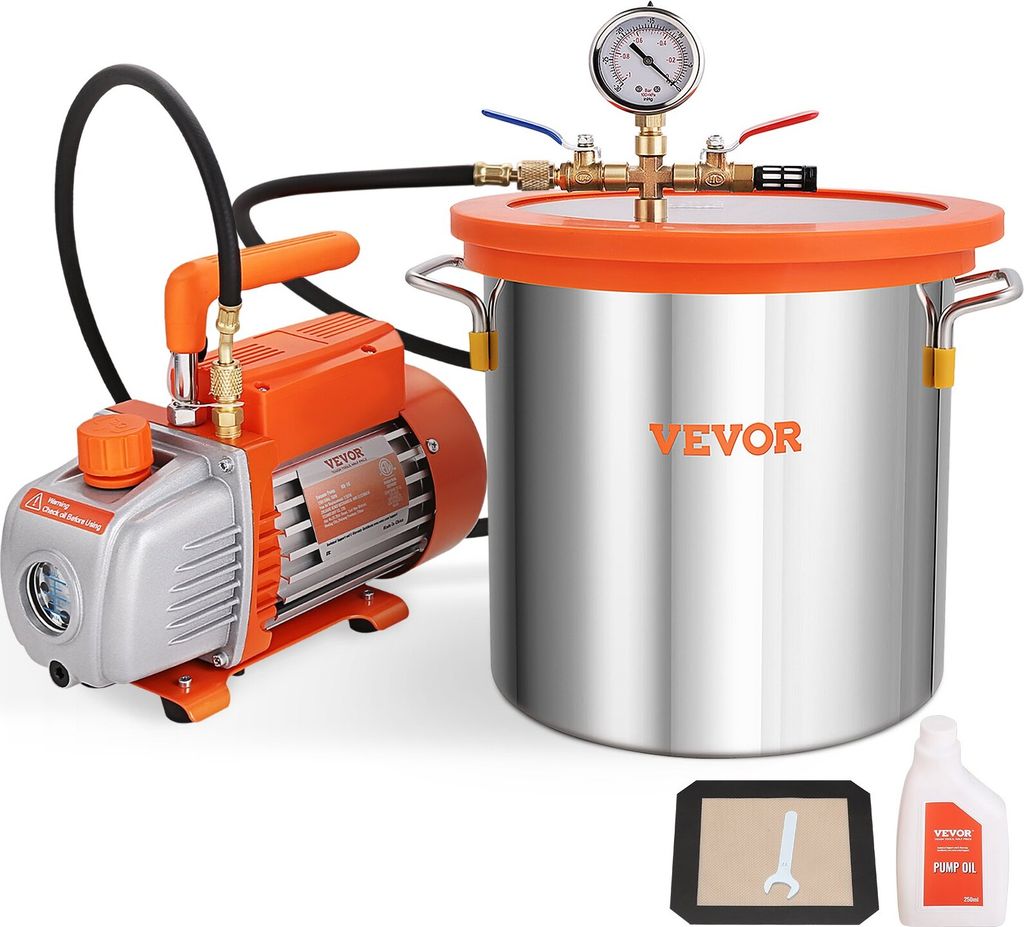 Multifunktionspumpe Vakuumpumpe mit 11L Vakuumkammer 100L/min Unterdruckpumpe 150W Ac 220V/50Hz 1440U/min 5pa 250ml-Ölkapazität HVAC-Vakuumgerät...