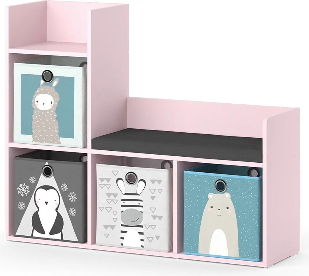 Bibliothèque Enfant Rose 107cm Vicco Luigi Stable avec 2 Paniers Gris