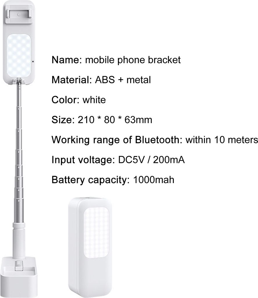 Tragbarer Mobiltelefonhalter faltbare drahtlose Live -Streaming -Halterung Selfie Stick Fill Light