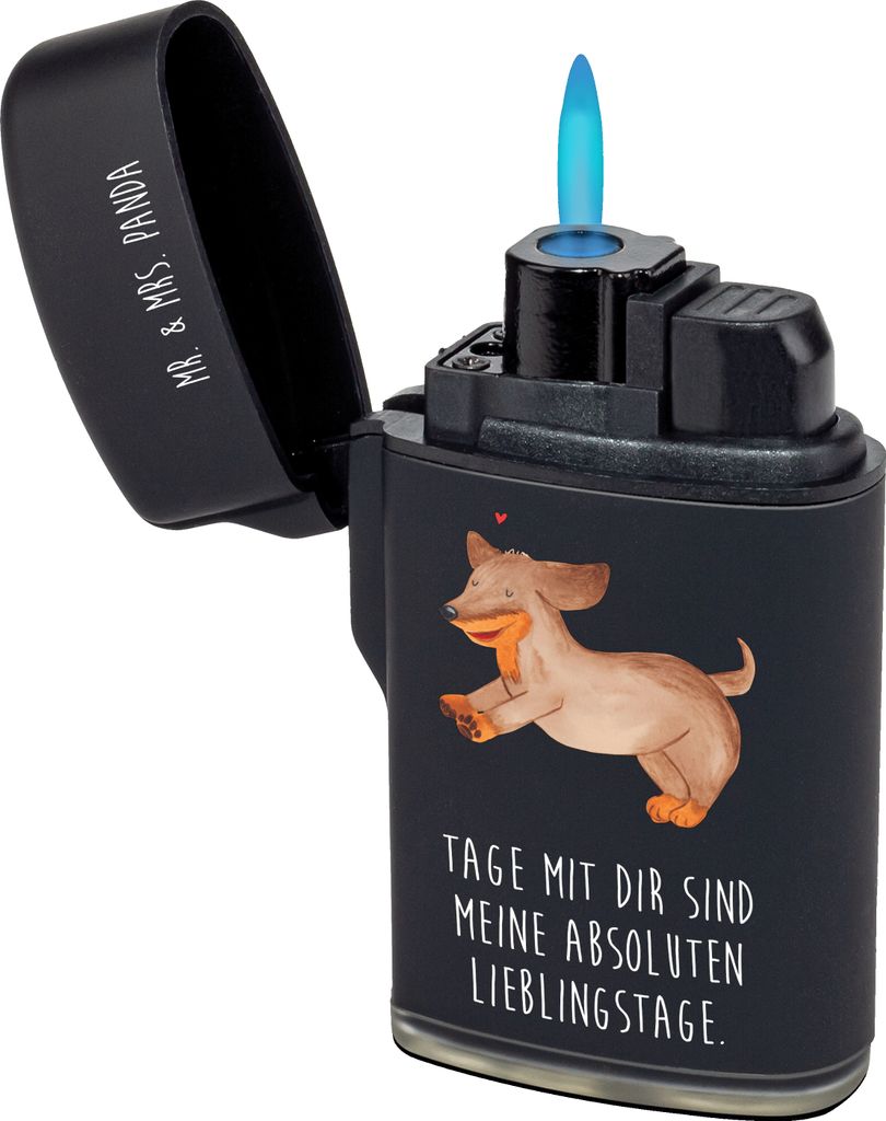 Mr. & Mrs. Panda zigarettenanzünder Hund Dackel - Schwarz - Geschenk, Hunde, Dachshund, Gasfeuerzeug, Braun, sturmfeuerzeug, Feuerzeuge, Sprüche,...