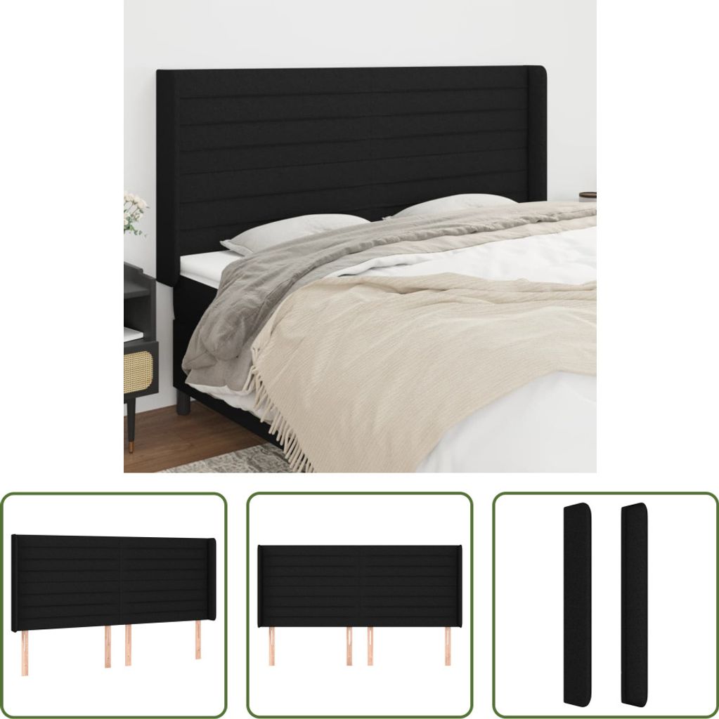 The Living Store Kopfteil mit Ohren Schwarz 163x16x118/128 cm Stoff