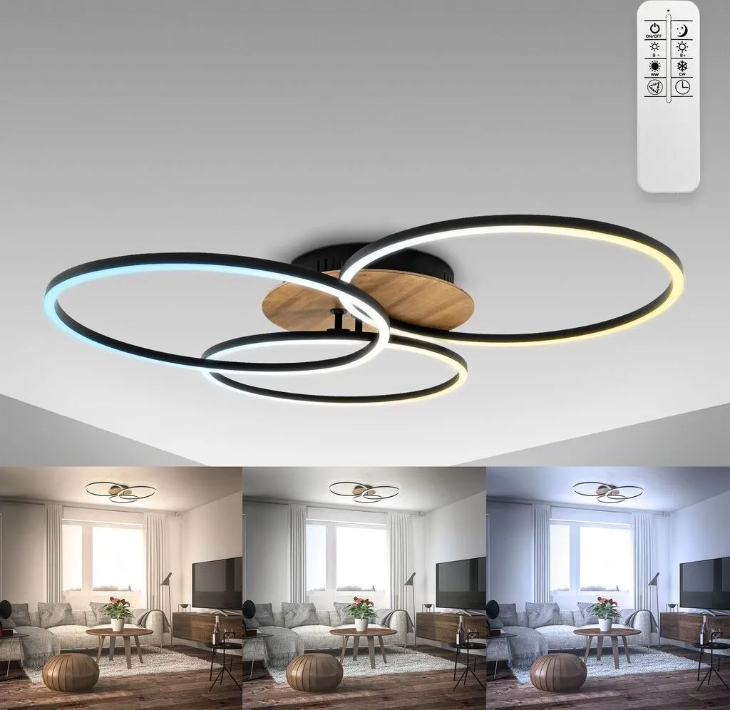Plafonnier LED Dimmable CCT 42,5W avec Télécommande et Finition Bois