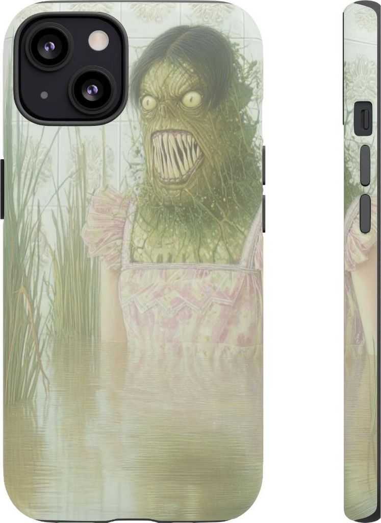 Grünes Monster im rosa Kleid zwischen Schilf – Hülle Kompatibel mit iPhone 13