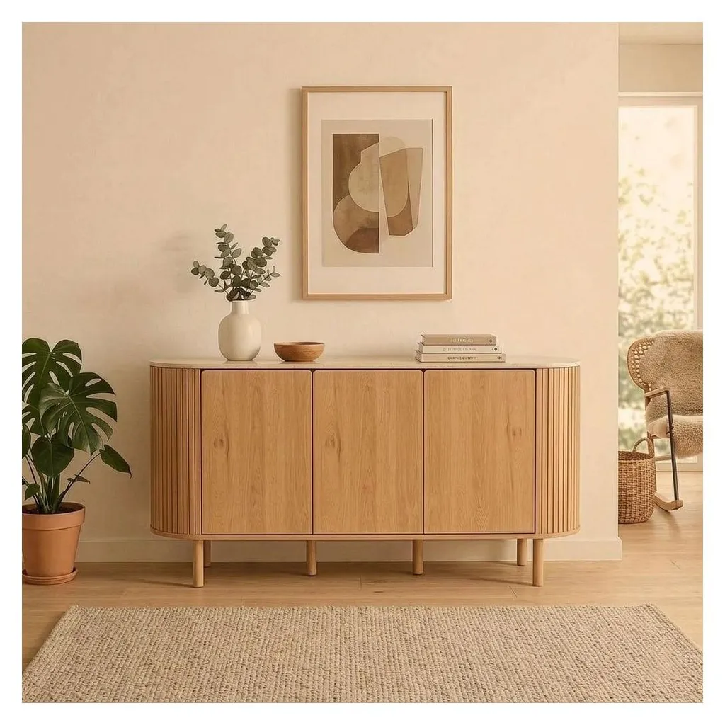 Buffet Design Helios 160 cm : Rangement Chic et Plateau Travertin