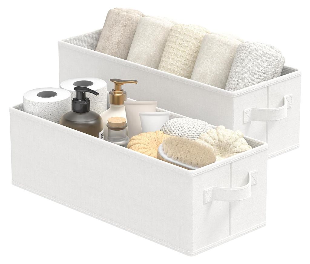 Schmale Aufbewahrungsbox, faltbare Stoffboxen, faltbarer Schubladenorganizer, leicht zu reinigen, Stoffregal-Aufbewahrungskorb, 2 Stück, weiß, 38...
