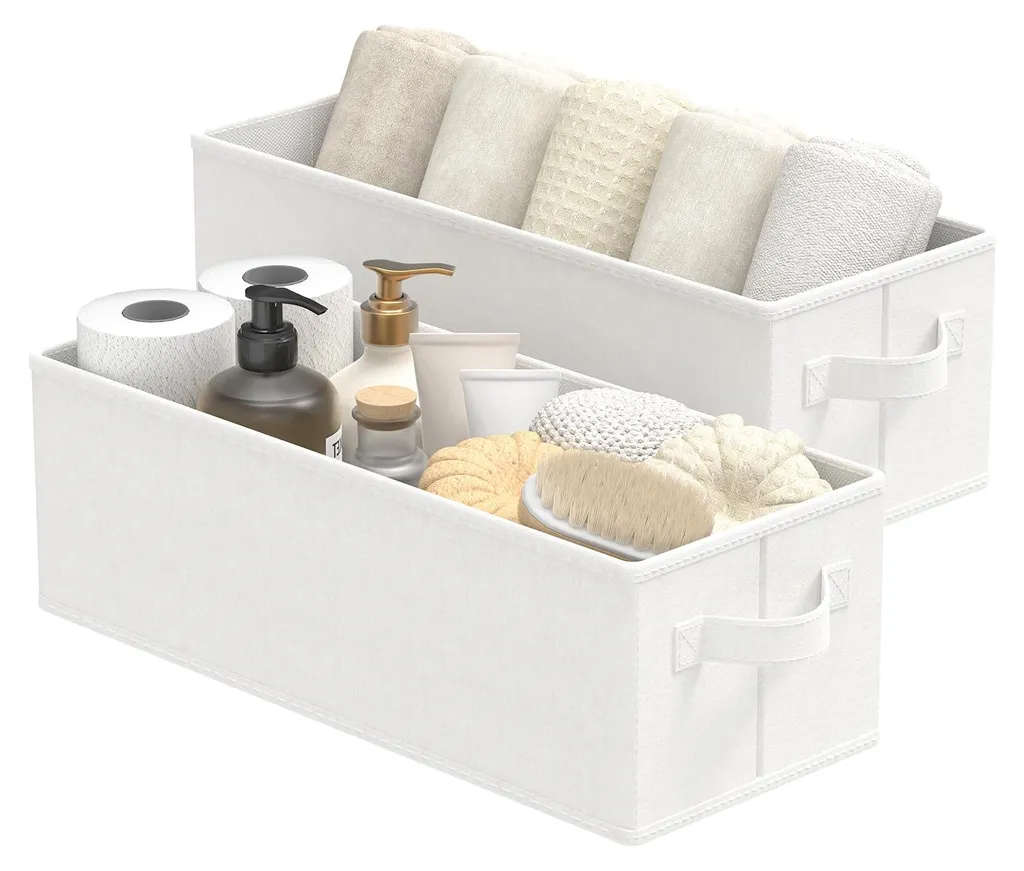 Panier de rangement pour étagère étroite, lot de 2 boîtes blanches