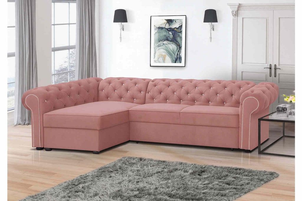 FURMEB 24 ECKSOFA mit Schlaffunktion SWAROVSKI MAXI linke Seite 280 x 180 cm ROSA