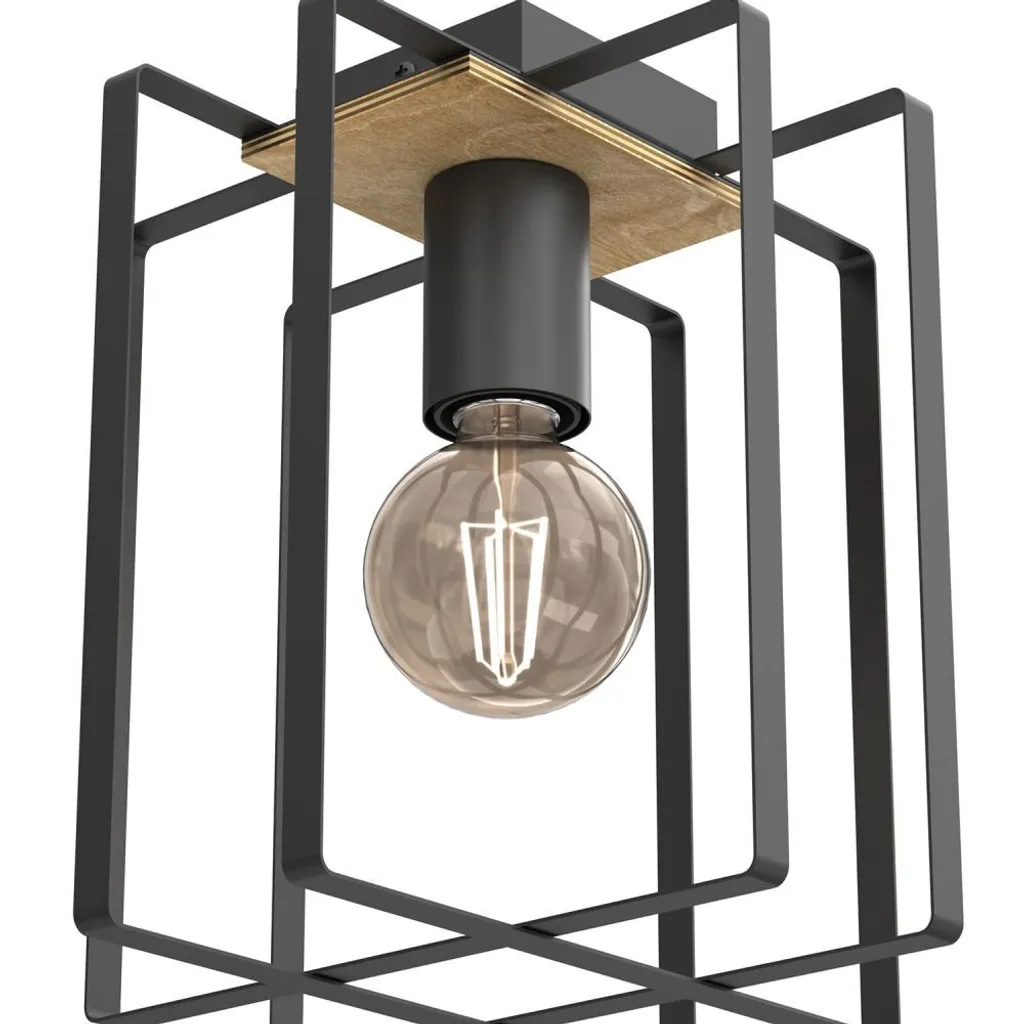 Plafonnier compact noir E27 bois pour petits espaces et plafonds bas