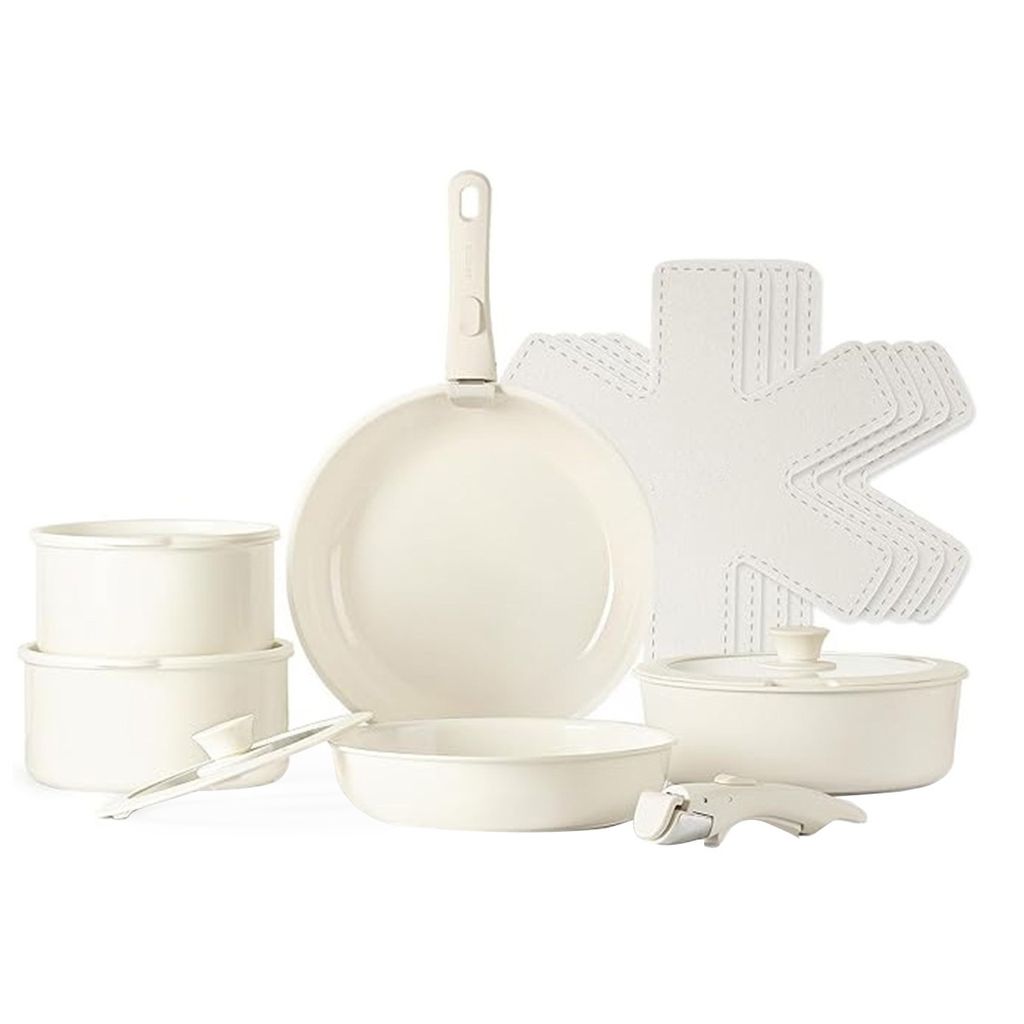 Topfsets Pfannenset 17-Teilig Antihaft Keramik Kochgeschirr-Set mit Abnehmbaren Griffen,Tiefe Bratpfanne 26cm,Topf 18/20cm,Für alle Herdarten,Ofen...