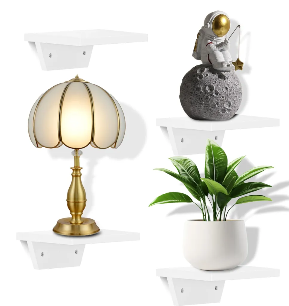 Lot de 4 étagères murales trapézoïdales blanches en bois pour décoration