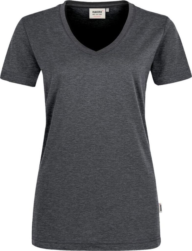 HAKRO Damen V-Shirt Mikralinar 181, anthrazit meliert, L