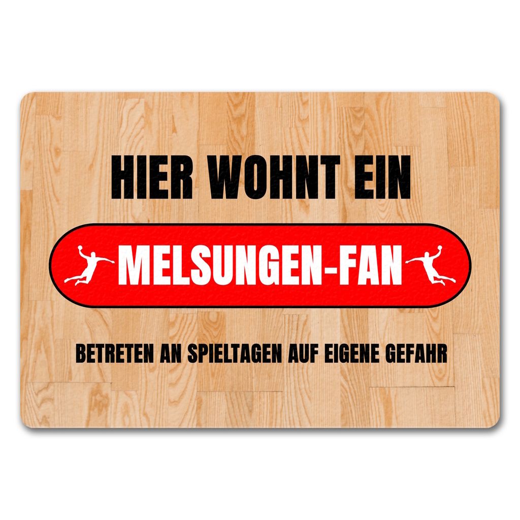 Hier wohnt ein Melsungen-Fan Fußmatte in 35x50 cm ohne Rand mit Turnhallenboden