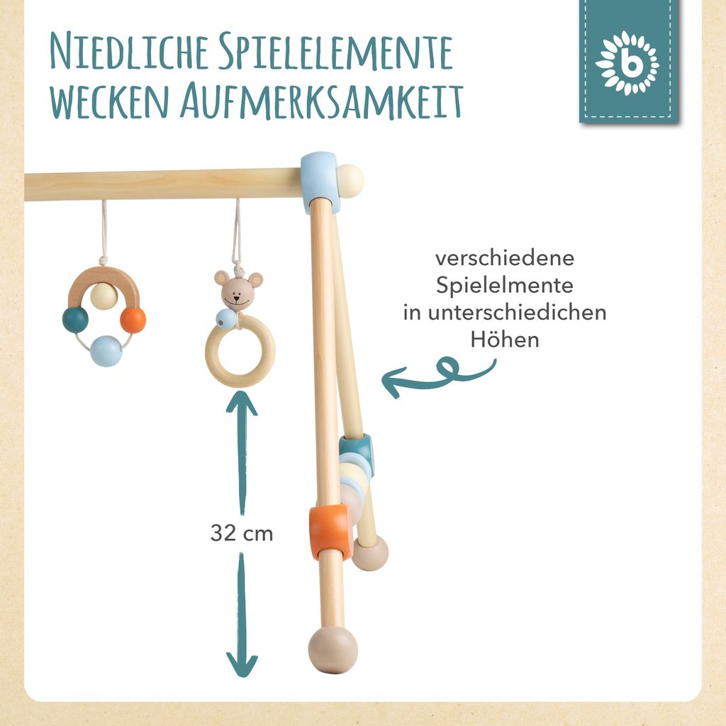 Bieco Spieltrapez | Spielbogen für Babys -Figuren, Rasseln, Kugeln | Spielebogen Holz Baby | Spieltrapez Holz | Baby Mobile Holz | Activity Center...