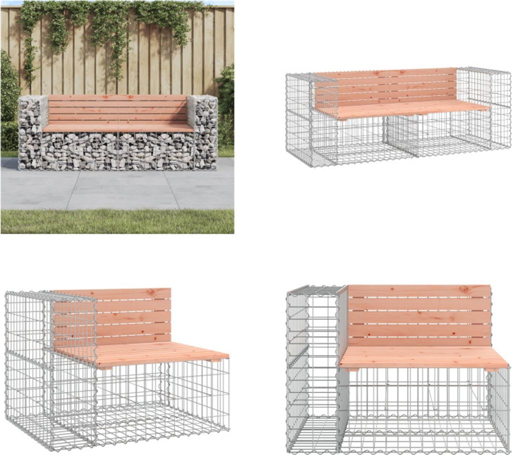 vidaXL Gartenbank aus Gabionen 184x71x65,5 cm Massivholz Douglasie - Gartenbank - Gartenbänke - Outdoor Bank - Außenbank