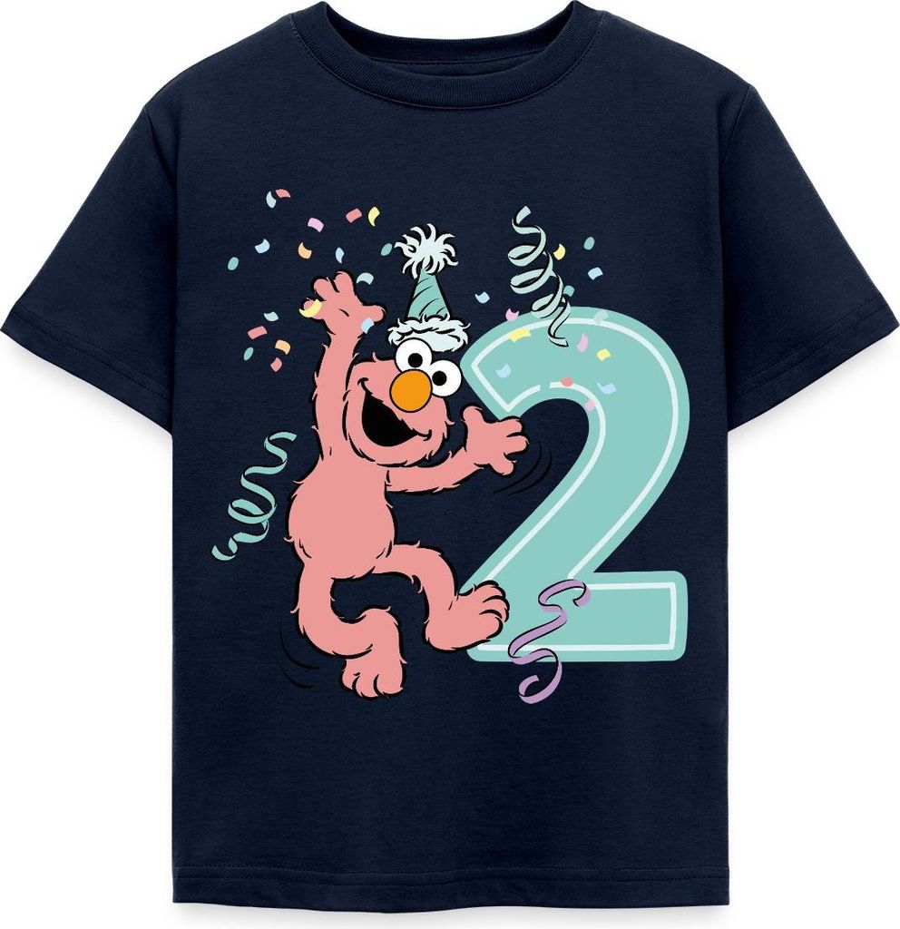 Spreadshirt Sesamstraße Geburtstagdesign Mit Elmo Zwei Jahre Kinder T-Shirt, 122/128 (7-8 Jahre), Navy