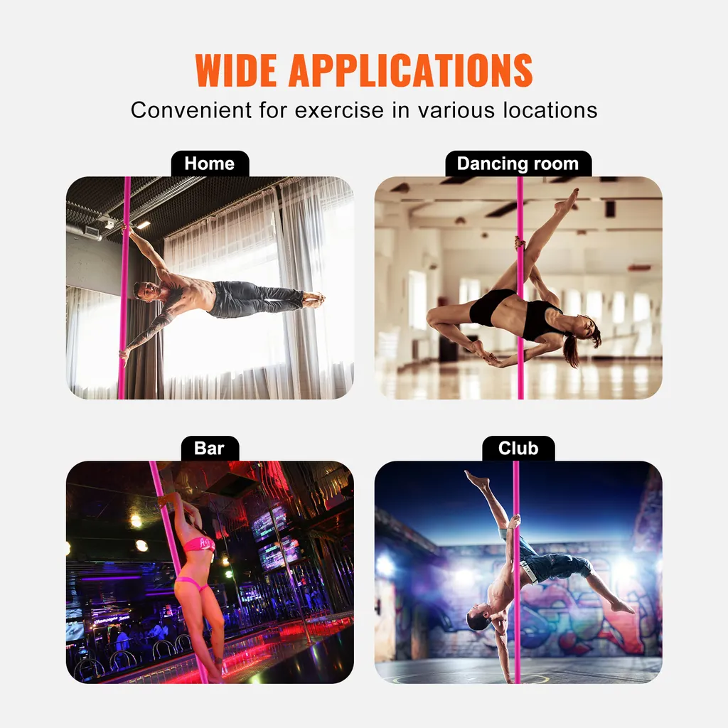 Barre de Pole Dance Portable Rose - Kit de Danse Verticale Amovible - 6