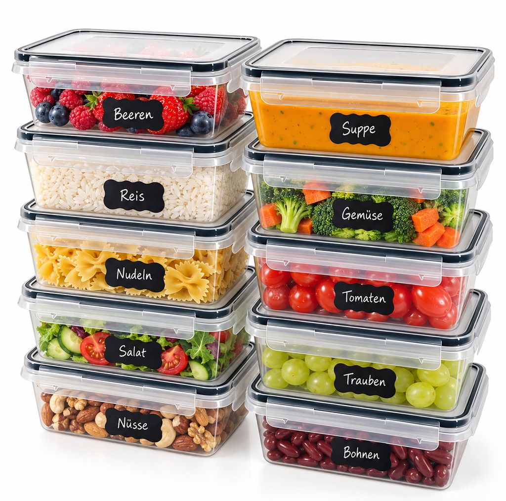 Relaxdays Frischhaltedosen, 10er Set, 1000 ml, Kunststoff, Produktbild  KI-generiertes Bild