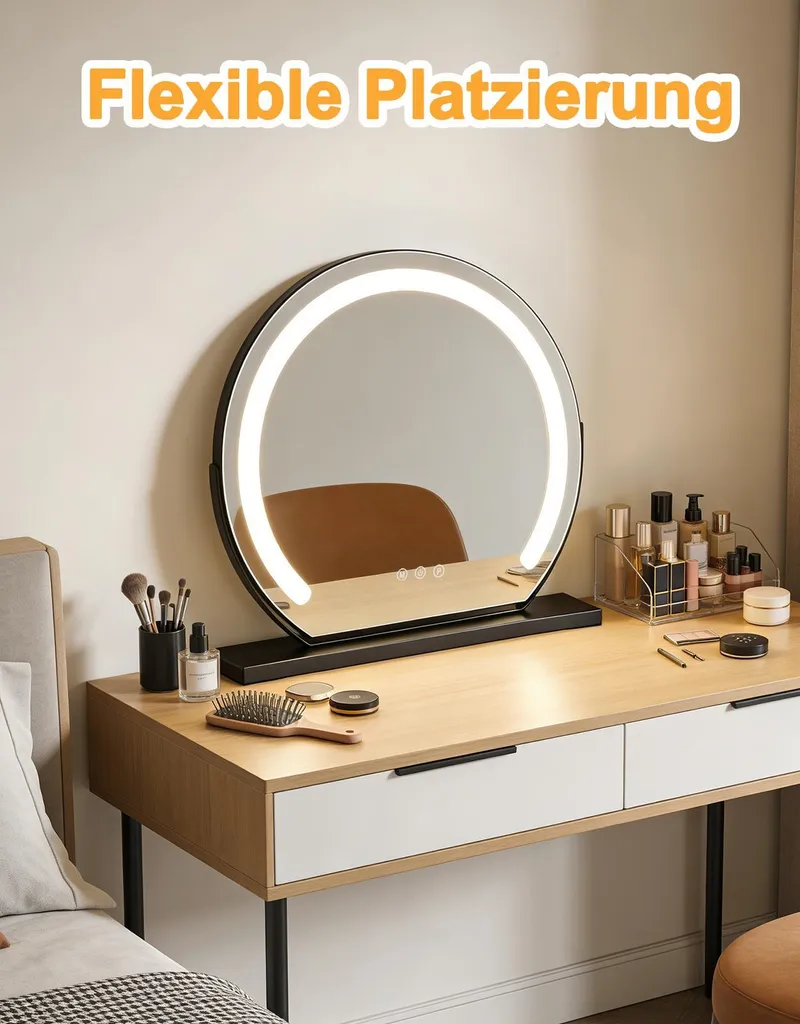Miroir de courtoisie à LED noir avec 3 modes d'éclairage variable - 8