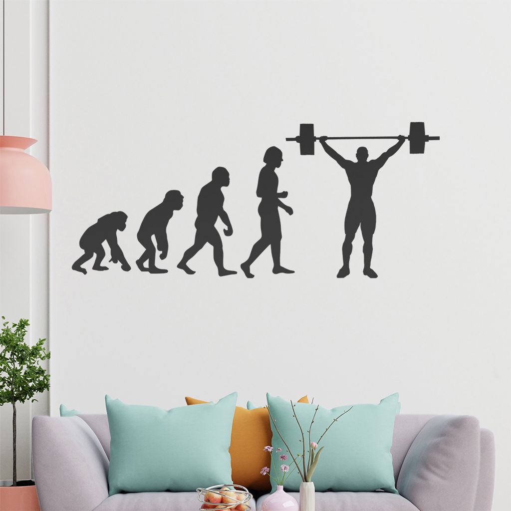 KIWISTAR Evolution Gewichtheber Charles Darwin Wandtattoo in 6 Größen - Wandaufkleber Wall Sticker - Dekoration, Küche, Wohnzimmer, Schlafzimmer...