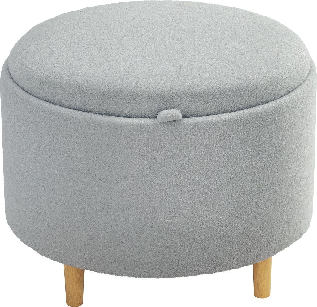 Hocker Polsterhocker, Teddyfleece, versteckter Stauraum, umkehrbarer Deckel, 56 cm x 56 cm x 42 cm, Grau