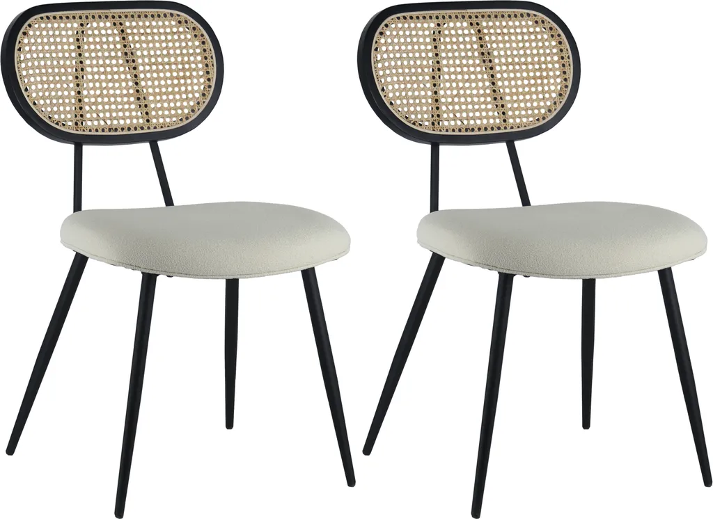 Chaise design ELENA bois naturel et assise bouclée écrue (Set x2)