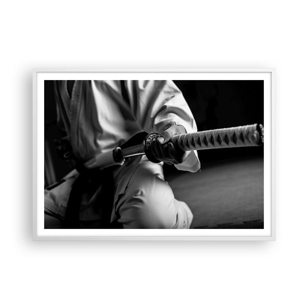 Gerahmtes Poster - Weißer Rahmen - Samurai-Schwert - 100x70 cm - Wand Bild - Wanddeko - Wandbilder - Kunstposter - Wandposter - Bilderrahmen - Bil...